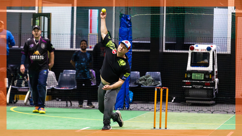 Adults playing beginner indoor cricket at Ringwood Indoor Sports Centre, Melbourne